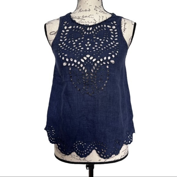 Joie Women's Encycllia navy 100% linen sleeveless blouse size XXS - Picture 2 of 8